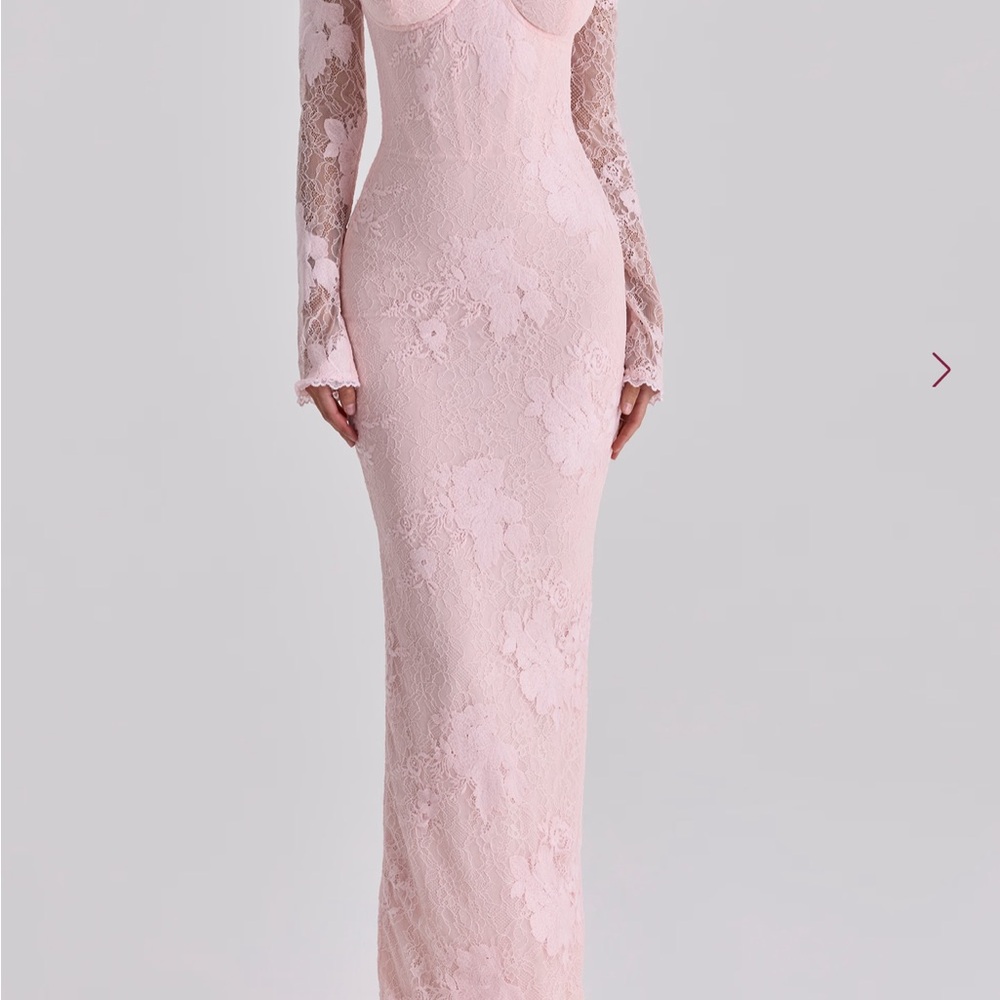 House of CB Long Sleeve Lace Gown in Blush